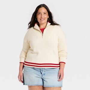 Women's Americana Collared Pullover Sweater - Universal Thread Cream XXL